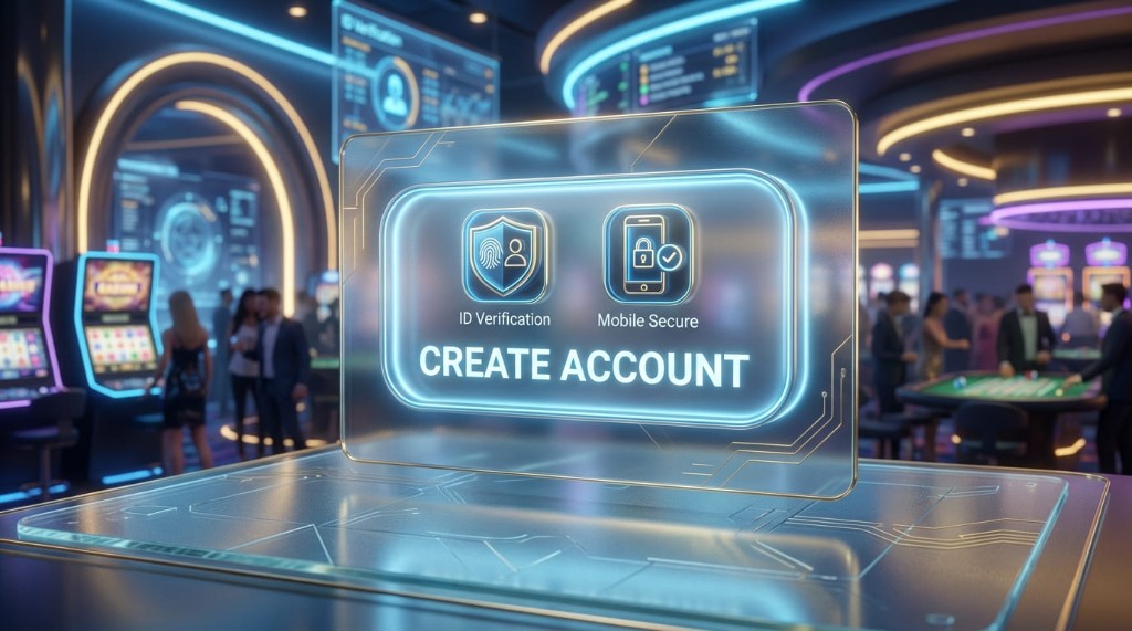 Panel digital de creación de cuenta con verificación de identidad y acceso móvil seguro